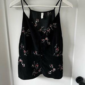 Black Gentle Fawn Racerback Camisole with small pink and white flowers - Size M